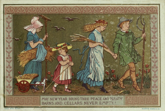 Victorian New Year card (c.1868-1878): Greeting card published by Marcus Ward & Co